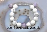 CGB6931 12mm round white howlite & lavender amethyst adjustable bracelets