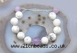 CGB6933 Hand-knotted 12mm round white howlite & lavender amethyst adjustable bracelets