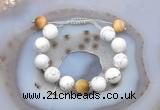 CGB6938 12mm round white howlite & golden tiger eye adjustable bracelets