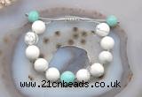 CGB6943 12mm round white howlite & amazonite adjustable bracelets