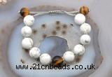 CGB6948 12mm round white howlite & yellow tiger eye adjustable bracelets