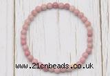 CGB7266 4mm tiny pink wooden fossil jasper beaded meditation yoga bracelets