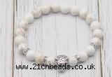 CGB7391 8mm white howlite bracelet with tiger head for men or women