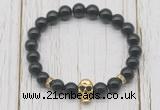 CGB7405 8mm black obsidian bracelet with skull for men or women