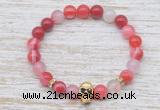 CGB7442 8mm red banded agate bracelet with skull for men or women