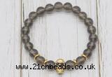 CGB7492 8mm smoky quartz bracelet with skull for men or women