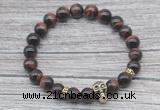 CGB7519 8mm red tiger eye bracelet with skull for men or women