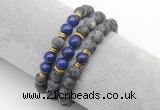 CGB7610 8mm matte black labradorite & lapis lazuli mala stretchy bracelets