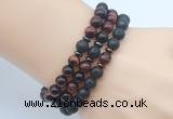 CGB7614 8mm black lava & red tiger eye mala stretchy bracelets