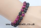 CGB7616 8mm black lava & red tiger eye mala stretchy bracelets