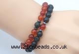 CGB7623 8mm black lava & red agate mala stretchy bracelets