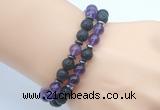 CGB7635 8mm black lava & amethyst gemstone mala stretchy bracelets