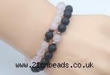 CGB7636 8mm black lava & rose quartz mala stretchy bracelets