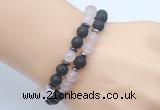 CGB7637 8mm black lava & rose quartz mala stretchy bracelets