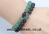 CGB7638 8mm black lava & green aventurine mala stretchy bracelets