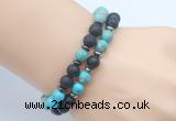 CGB7641 8mm black lava & blue sea sediment jasper mala stretchy bracelets