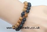 CGB7651 8mm black lava & wooden jasper mala stretchy bracelets