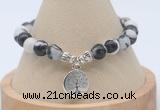 CGB7769 8mm black & white jasper bead with luckly charm bracelets