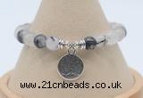 CGB7894 8mm black rutilated quartz bead with luckly charm bracelets