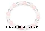 CGB8000 8mm white crystal, white jade & rose quartz beaded stretchy bracelets