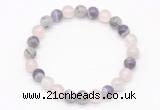 CGB8003 8mm black rutilated quartz, dogtooth amethyst & rose quartz beaded stretchy bracelets