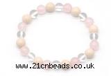 CGB8007 8mm white crystal, rose quartz & white fossil jasper beaded stretchy bracelets