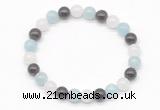 CGB8011 8mm aquamarine, garnet & white jade beaded stretchy bracelets