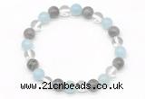 CGB8012 8mm aquamarine, labradorite & white crystal beaded stretchy bracelets