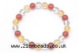 CGB8017 8mm citrine, white crystal & red agate beaded stretchy bracelets