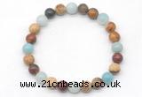 CGB8037 8mm amazonite, picasso jasper & picture jasper beaded stretchy bracelets