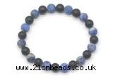 CGB8048 8mm matte lapis lazuli & matte black agate beaded stretchy bracelets