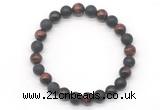 CGB8051 8mm red tiger eye & matte black agate beaded stretchy bracelets