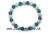 CGB8054 8mm blue howlite & matte black agate beaded stretchy bracelets