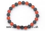 CGB8056 8mm red agate & matte black agate beaded stretchy bracelets