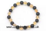 CGB8060 8mm citrine & black lava beaded stretchy bracelets