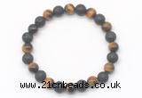 CGB8061 8mm yellow tiger eye & black lava beaded stretchy bracelets