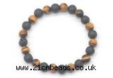 CGB8062 8mm grade AA yellow tiger eye & black lava beaded stretchy bracelets