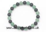 CGB8063 8mm green aventurine & black lava beaded stretchy bracelets