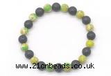 CGB8064 8mm green sea sediment jasper & black lava beaded stretchy bracelets