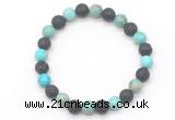 CGB8065 8mm blue sea sediment jasper & black lava beaded stretchy bracelets