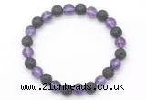 CGB8068 8mm amethyst & black lava beaded stretchy bracelets