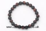 CGB8069 8mm red tiger eye & black lava beaded stretchy bracelets