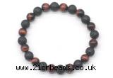 CGB8070 8mm grade AA red tiger eye & black lava beaded stretchy bracelets