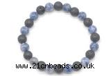 CGB8078 8mm blue spot gemstone & black lava beaded stretchy bracelets