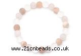 CGB8083 8mm matte white crystal, rose quartz & sunstone beaded stretchy bracelets