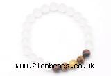 CGB8090 8mm matte white crystal & colorful tiger eye beaded stretchy bracelets