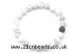 CGB8091 8mm matte white howlite, white crystal & black agate beaded stretchy bracelets