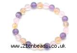 CGB8094 8mm amethyst, citrine & rose quartz beaded stretchy bracelets