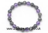 CGB8105 8mm black labradorite, amethyst & hematite power beads bracelet