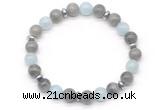 CGB8108 8mm labradorite, aquamarine & hematite power beads bracelet